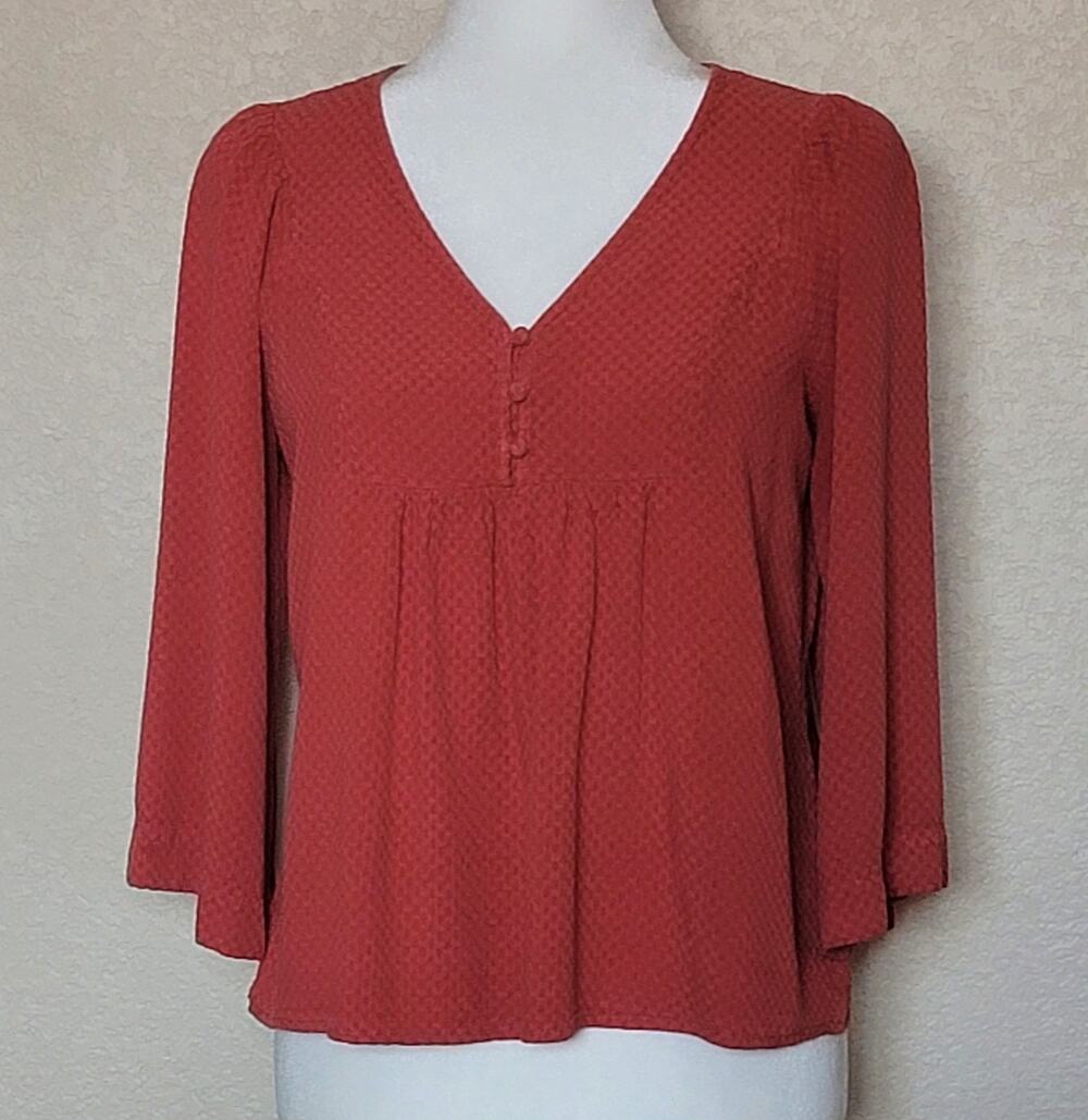 UNIVERSAL THREAD GOODS V-Neck Burnt Orange Boho Peasant Blouse Top Womens Size S